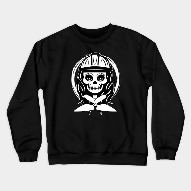 Female Bricklayer Skull and Trowel White Logo Crewneck Sweatshirt by Nuletto